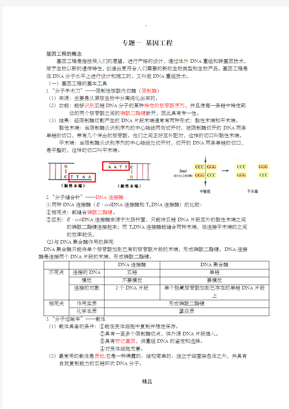 高中生物选修三专题一基因工程知识点