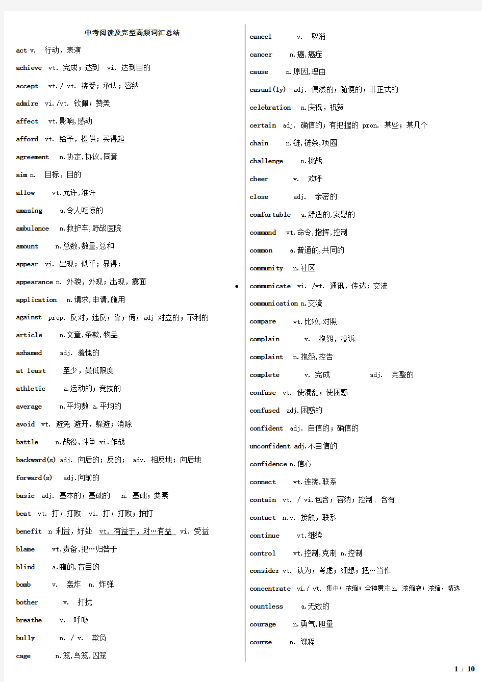 2017中考英语高频词汇(整理)