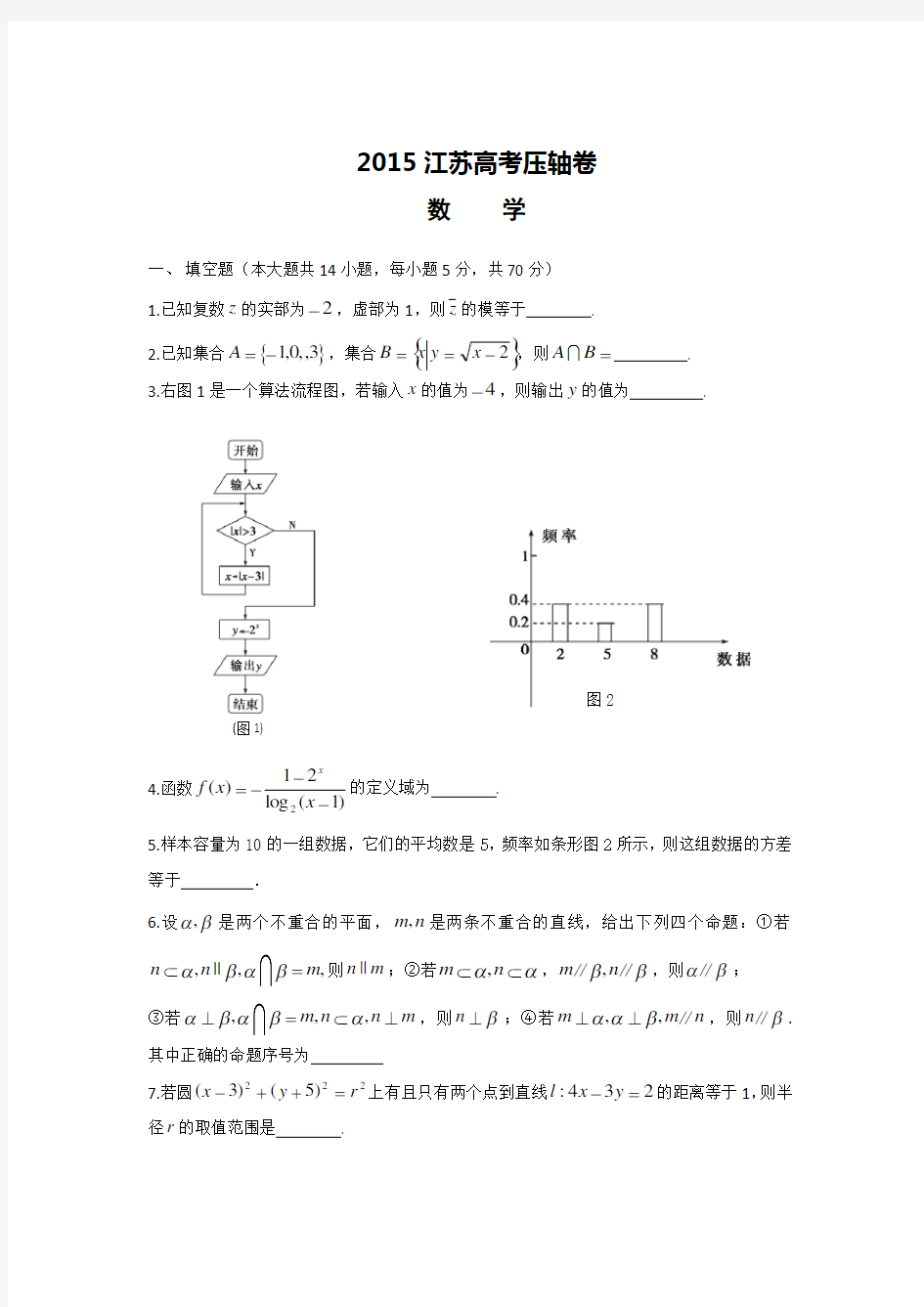 2015江苏高考压轴卷数学