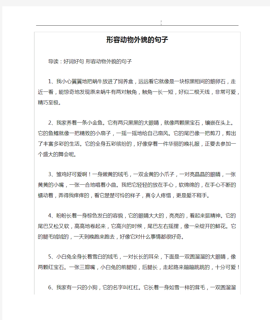 形容动物外貌的句子