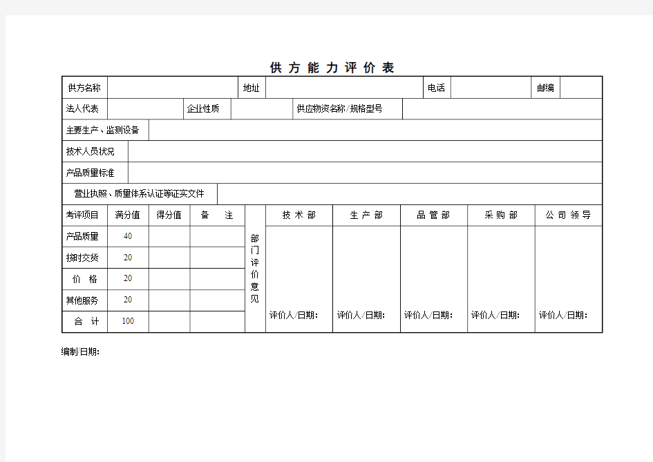 供方能力评价表