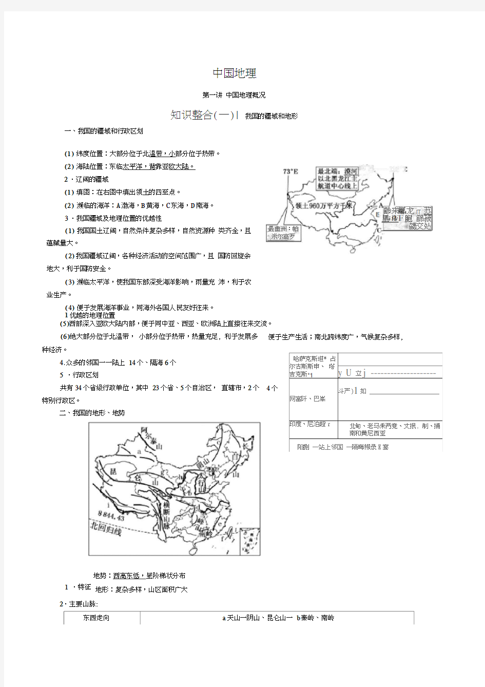 中国地理知识点总结