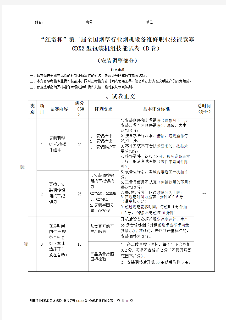 烟机设备维修技能竞赛