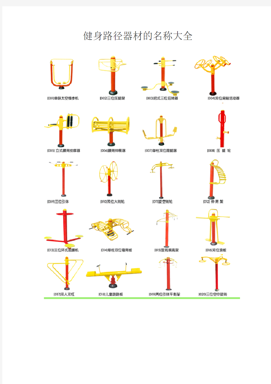 室外小区健身器材名称及其图片