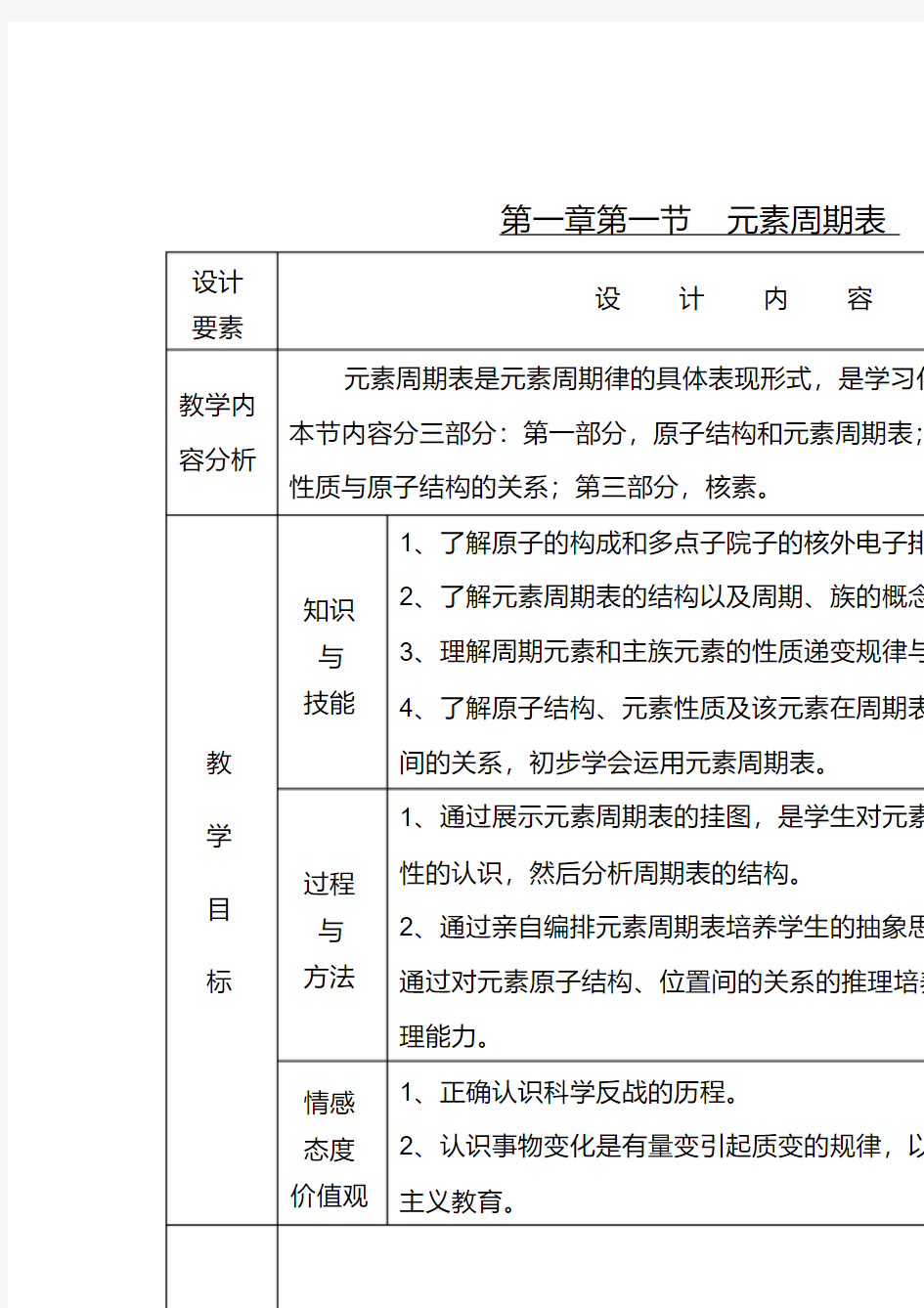 高中化学必修二第一章第一节教案