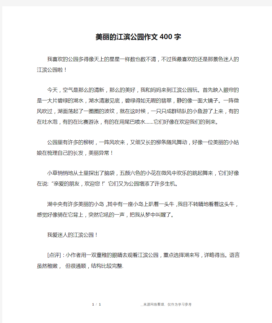 美丽的江滨公园作文400字