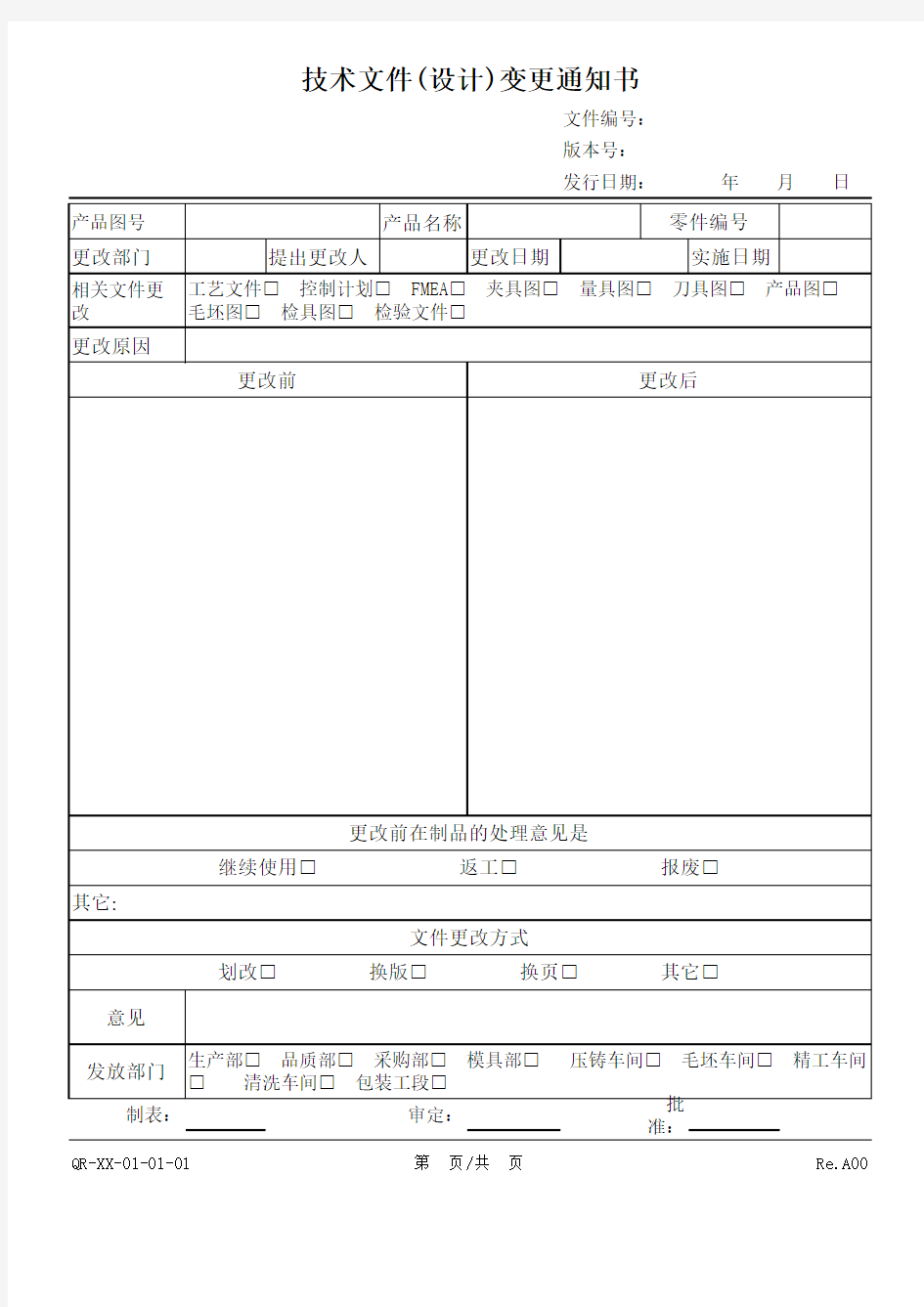 技术文件变更通知书