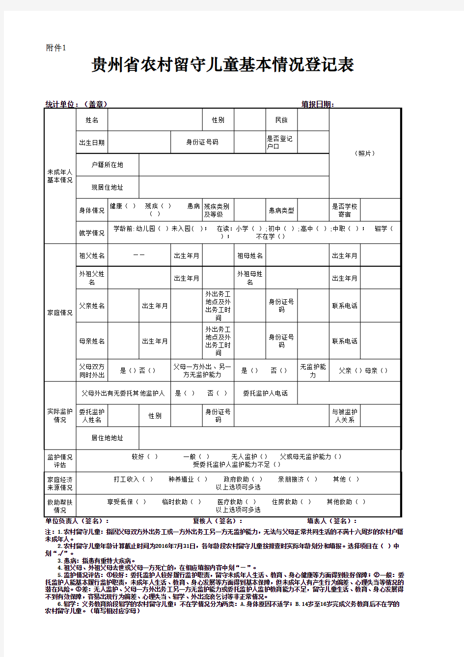 贵州省农村留守儿童基本情况登记表1