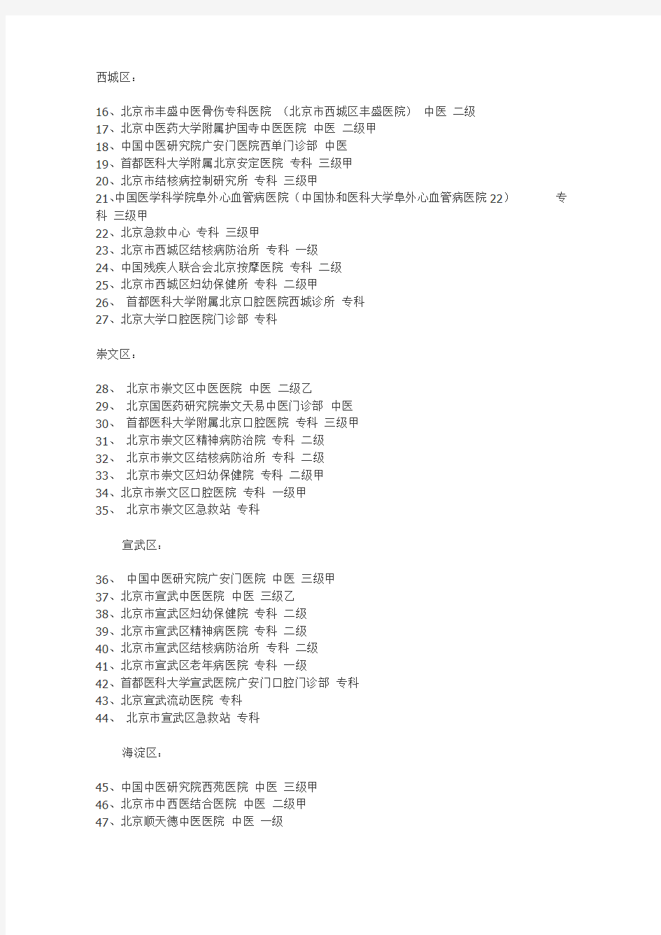 最新北京市基本医疗保险A类定点医疗机构及定点医院名单