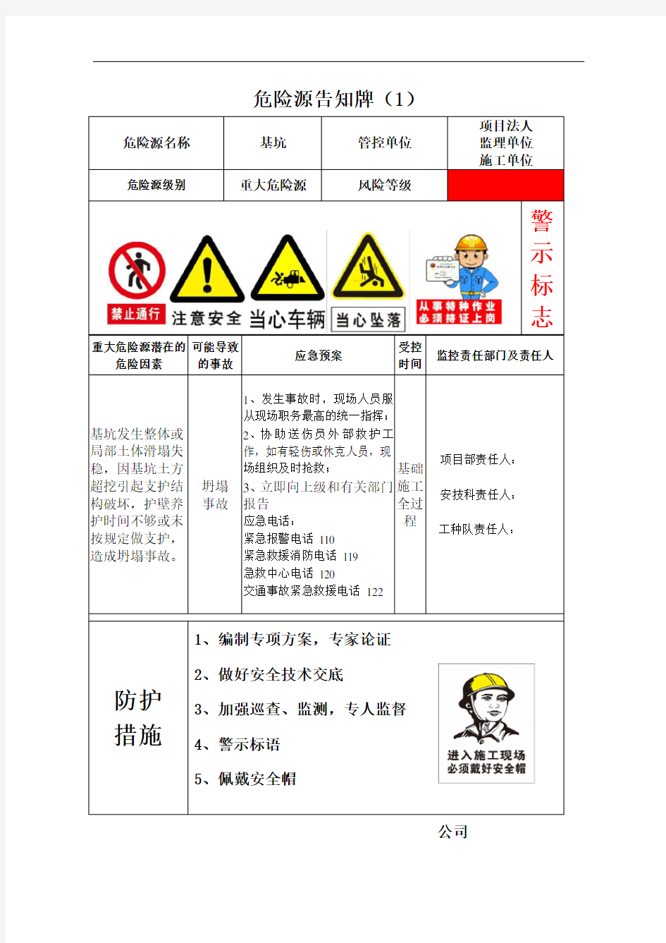 作业现场重大危险源告知牌