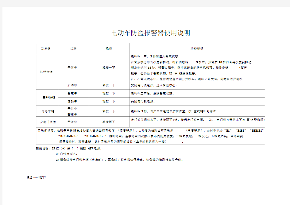 电动车防盗报警器使用说明