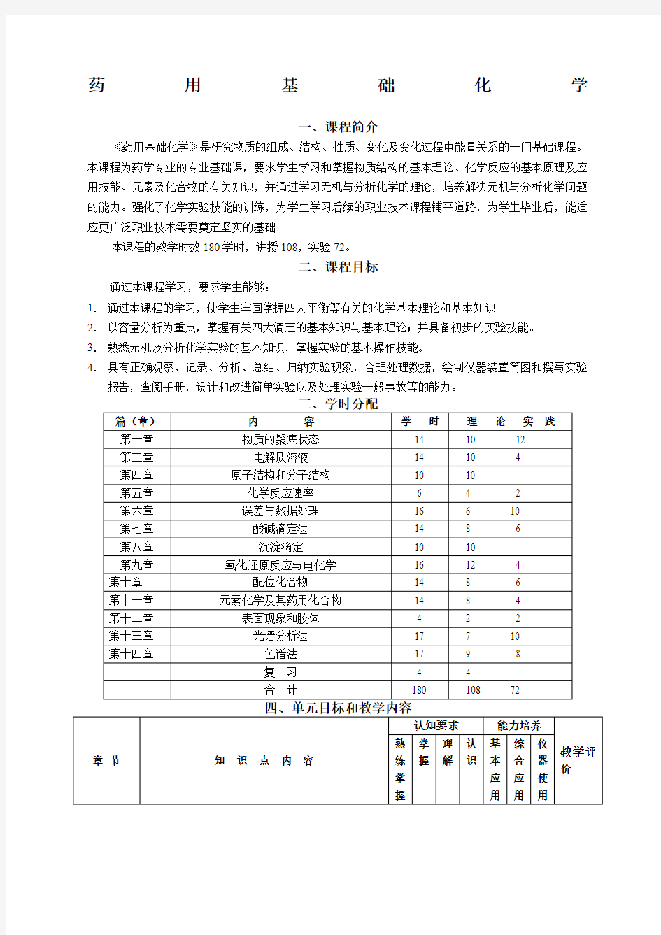 《药用基础化学》教学大纲