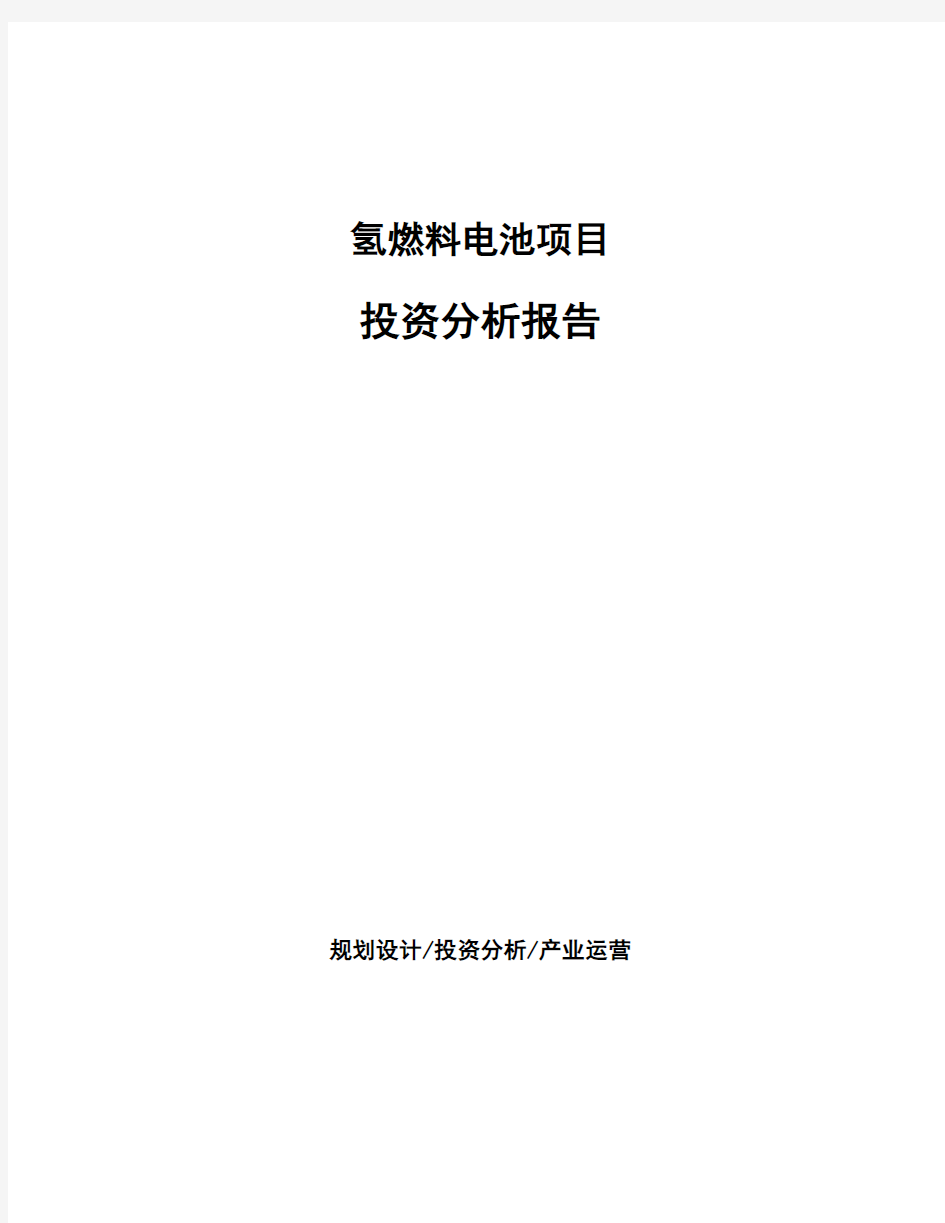 氢燃料电池项目投资分析报告 (1)