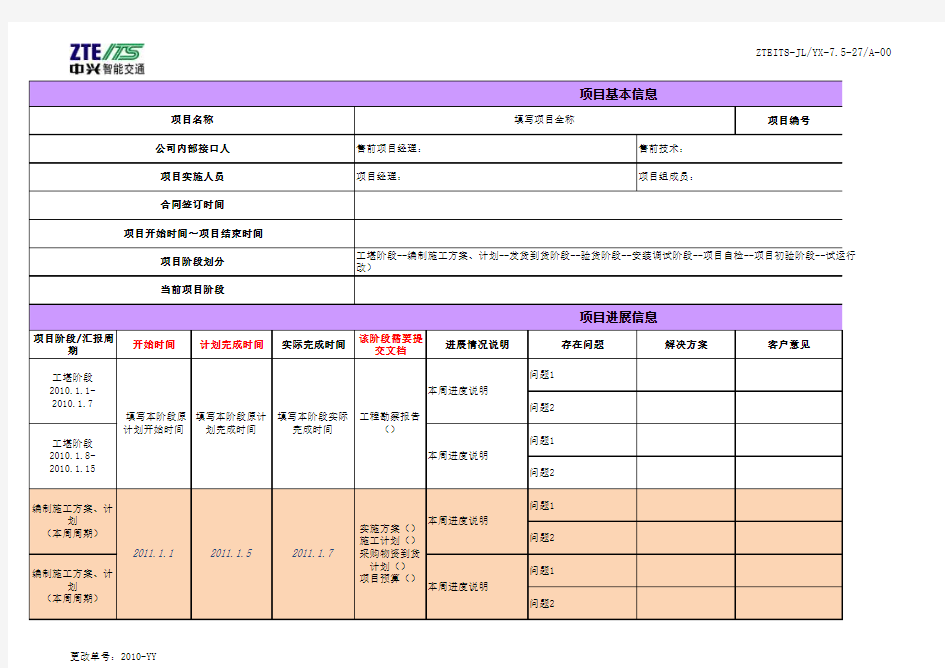 项目进度周报