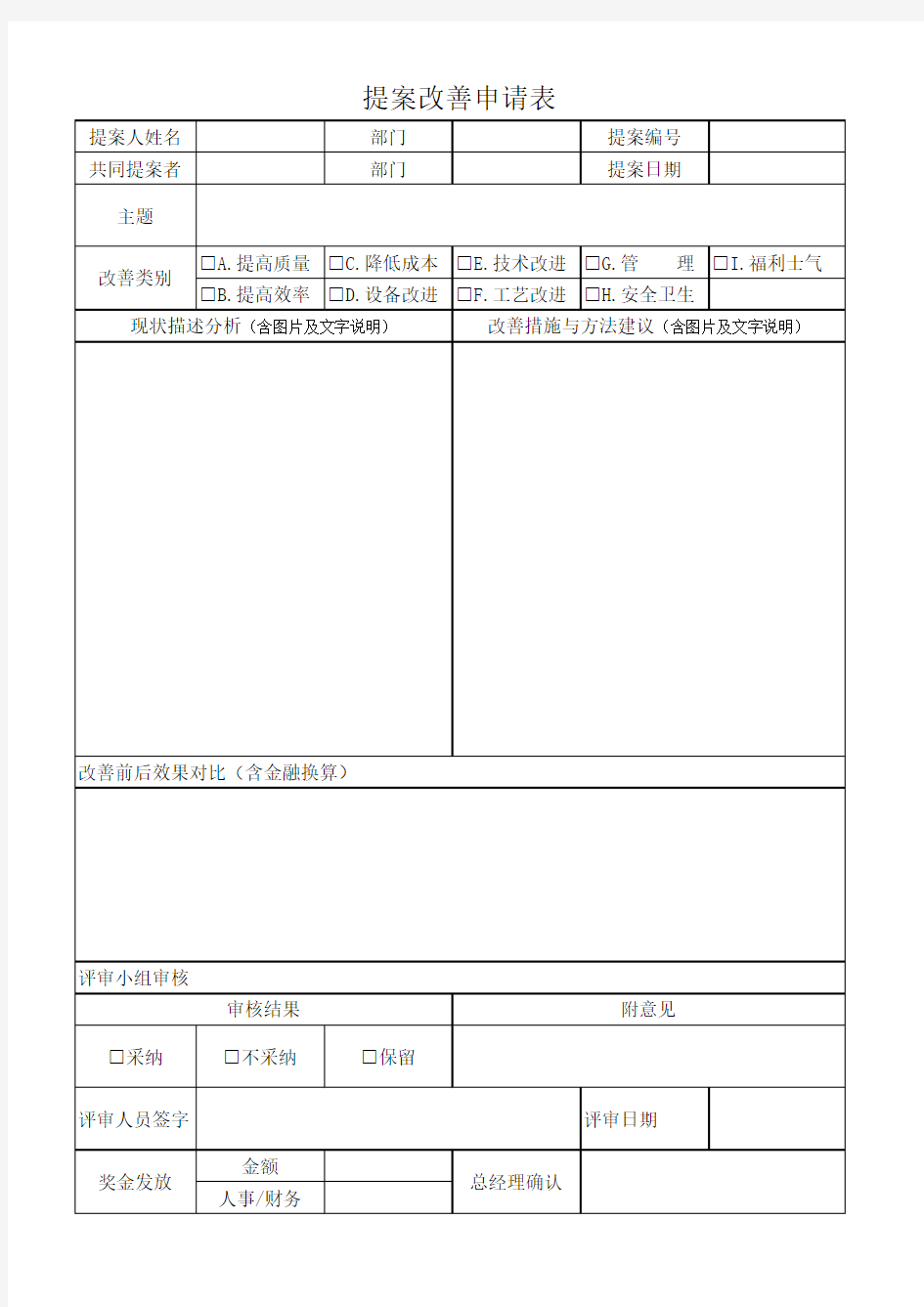 改善提案申请表