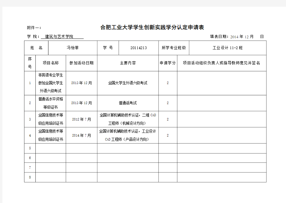 创新实践学分认定申请