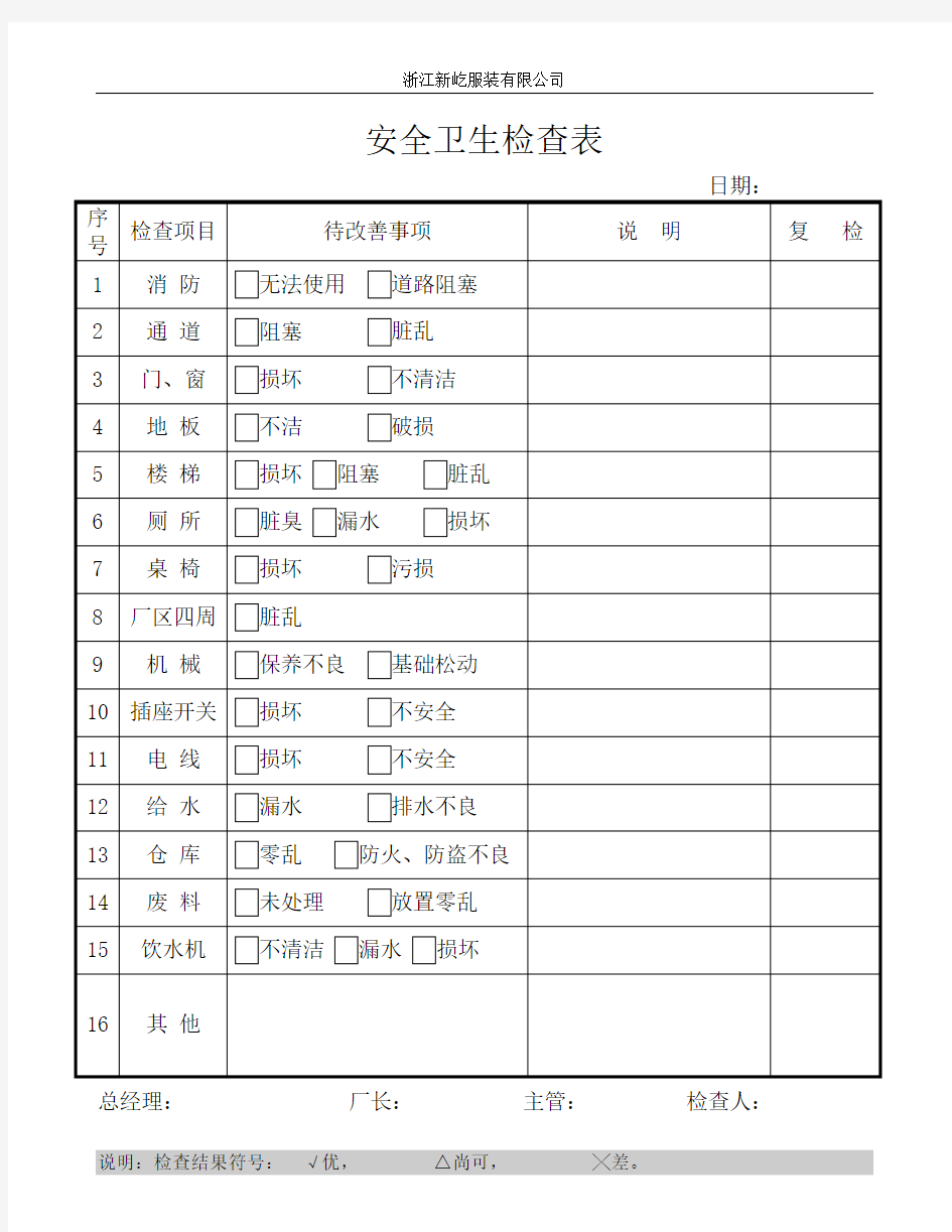 每日卫生检查记录表