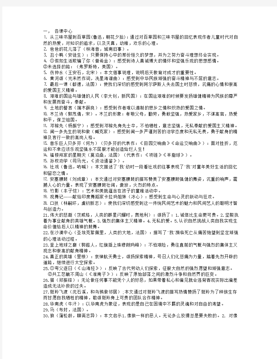 七年级下册语文复习提纲(人教版)