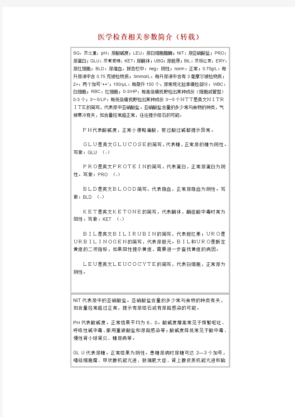 医学检查相关参数简介(转载) 迄今为止最为全面的检查项目 值得收藏