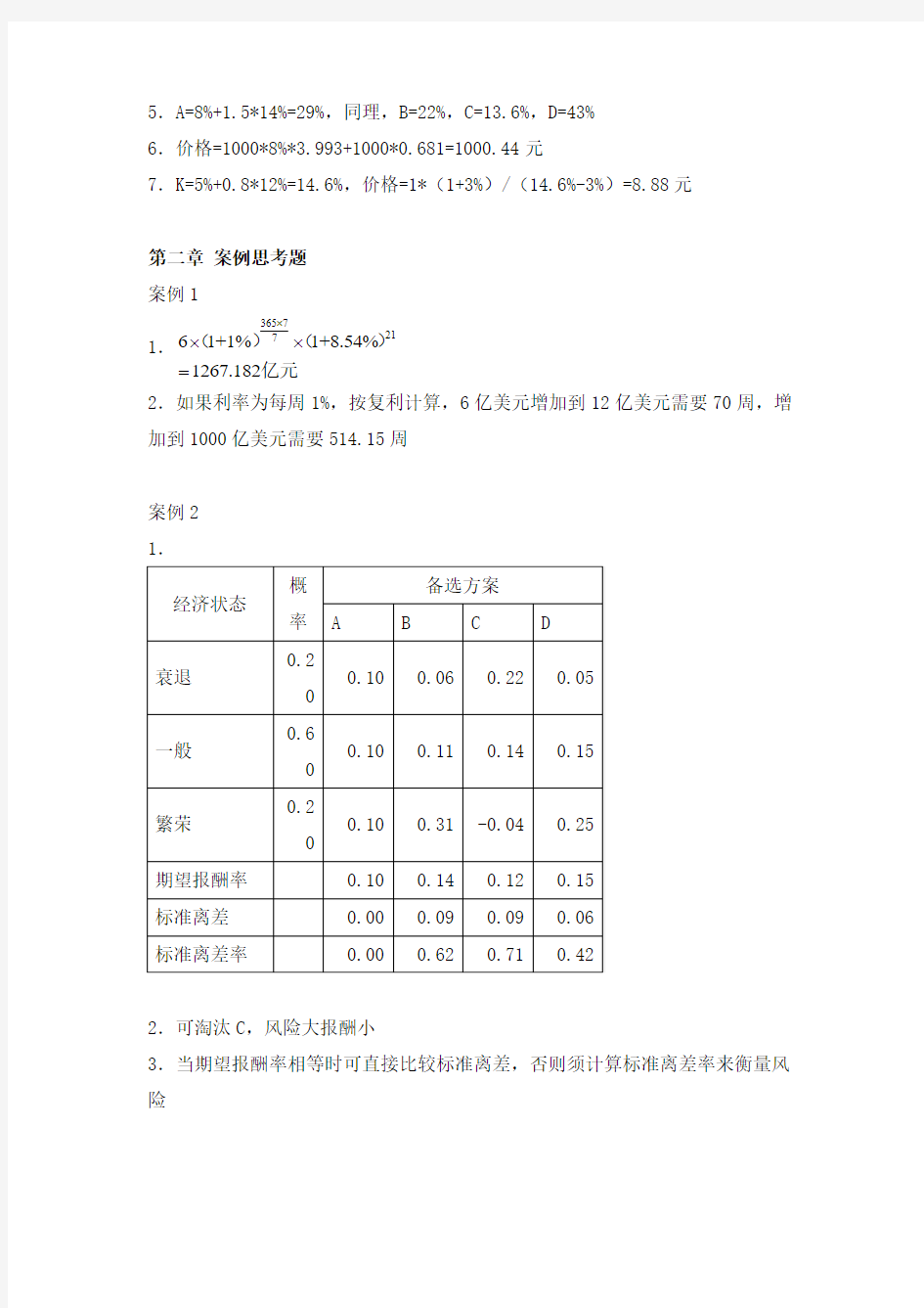 财务管理(第三版)王化成_人民大学出版社_课后练习题答案
