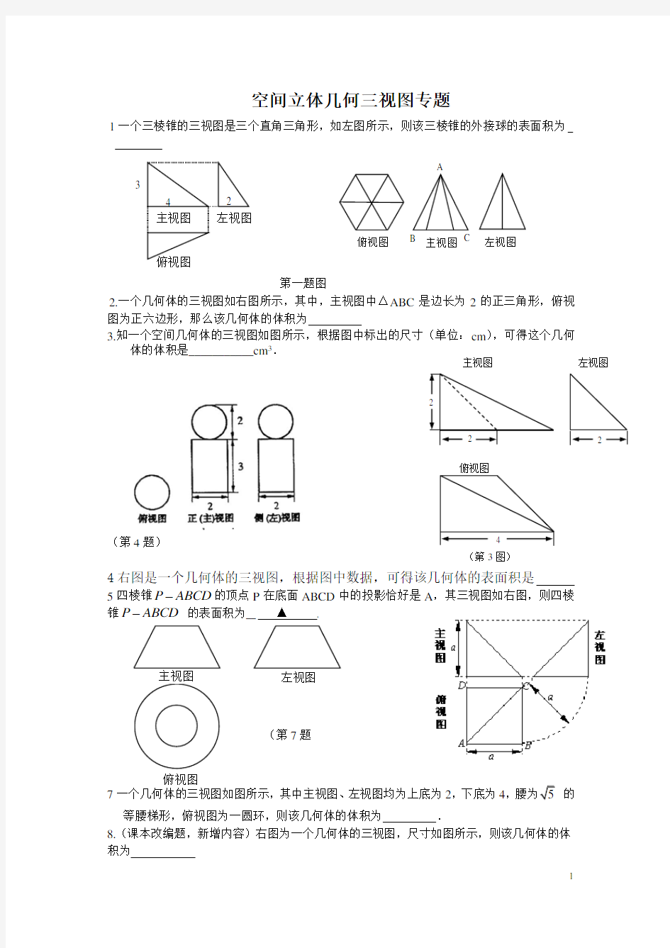 空间立体几何三视图专题