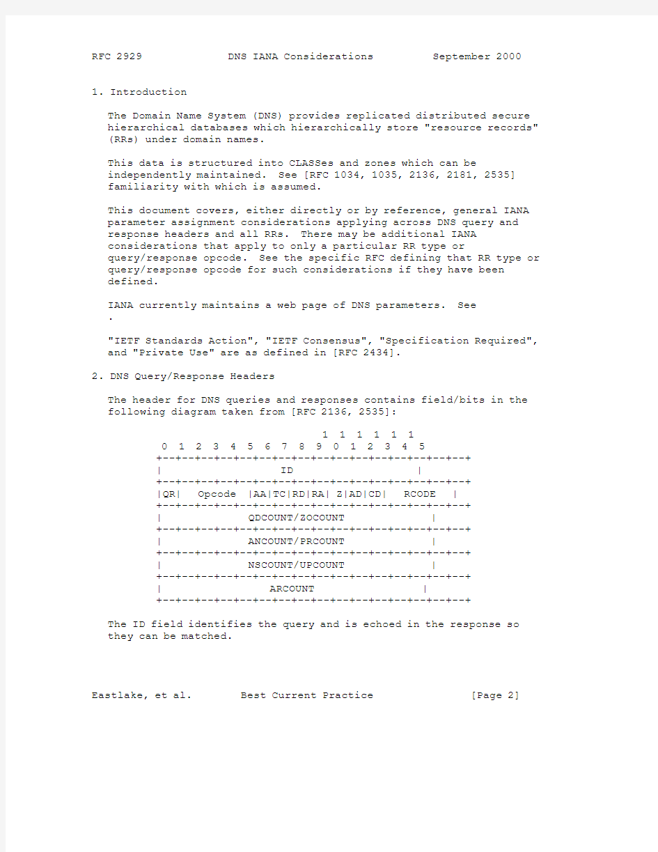 rfc2929.Domain Name System (DNS) IANA Considerations