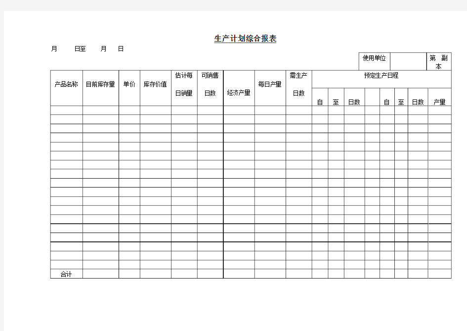 生产计划综合报表