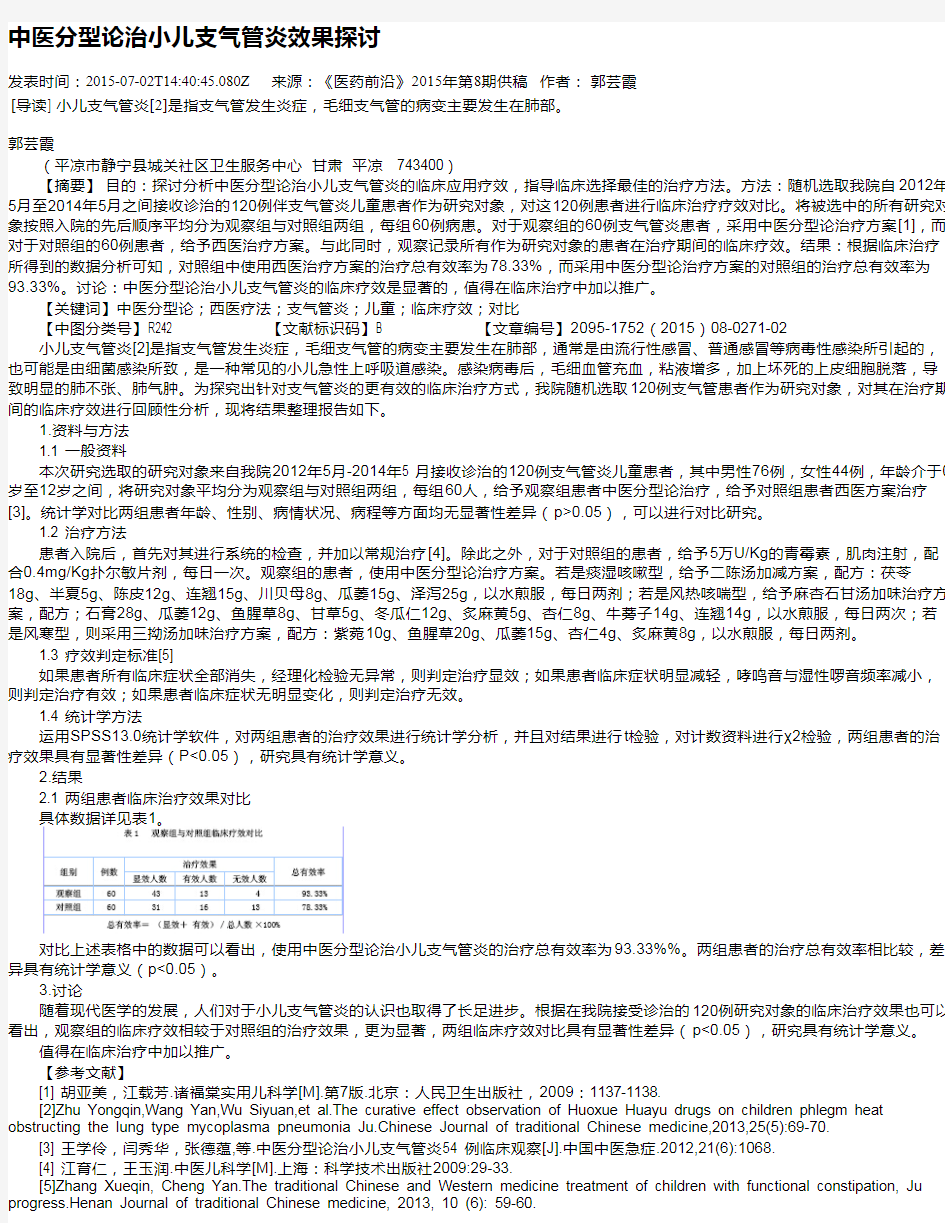 中医分型论治小儿支气管炎效果探讨