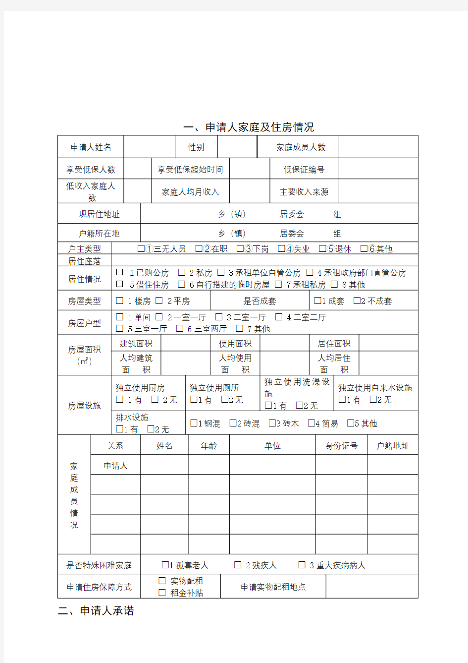 保障性住房申请表【模板】