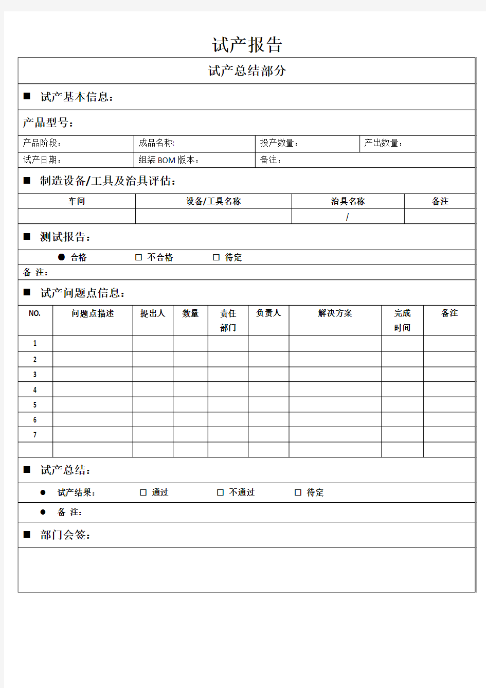 试产报告 - 样板