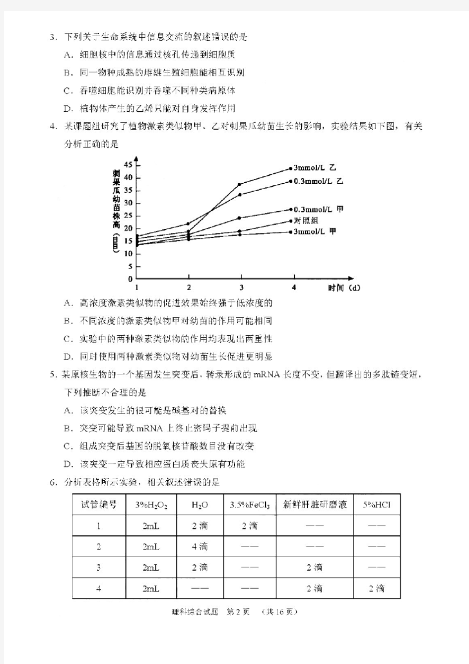 2020年广州市高三一模理科综合试题(含答案和解析)