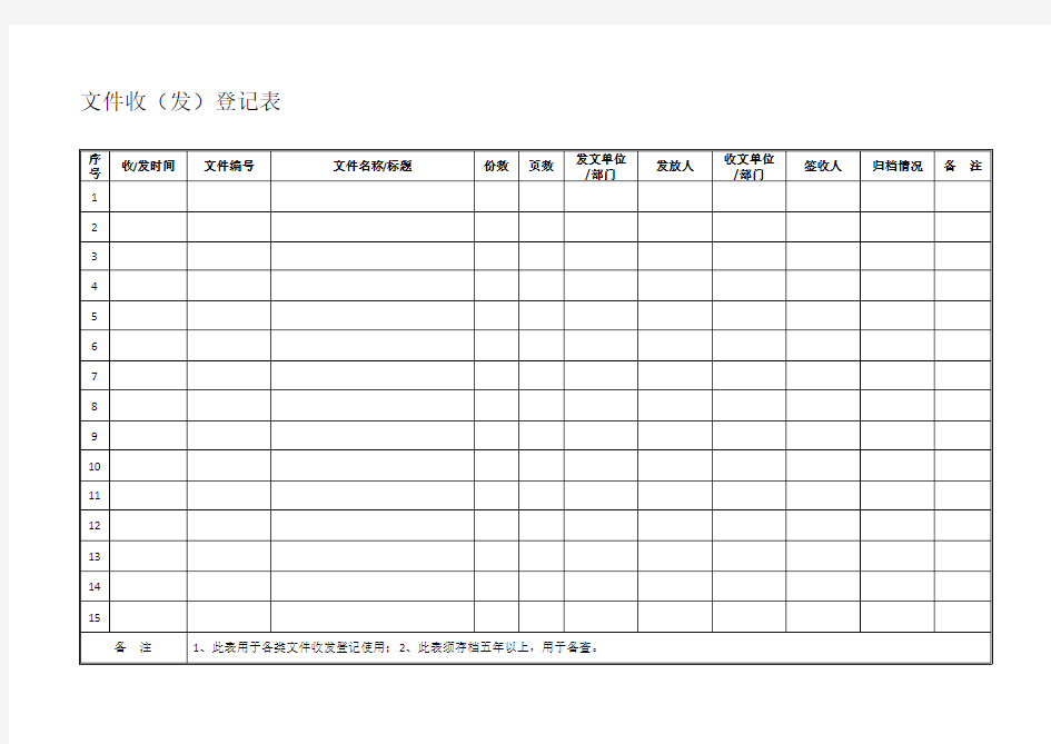 文件收发登记表(模板)