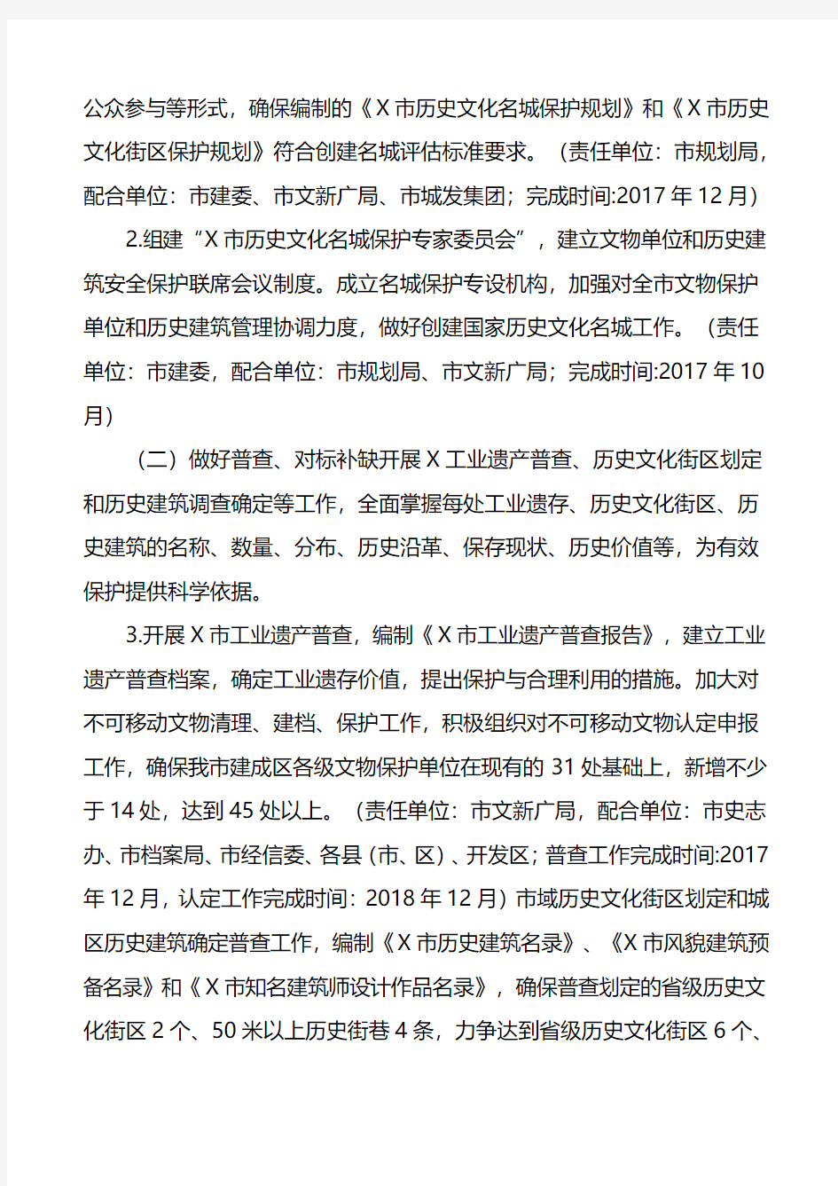 工作方案：X市创建国家历史文化名城三年行动方案