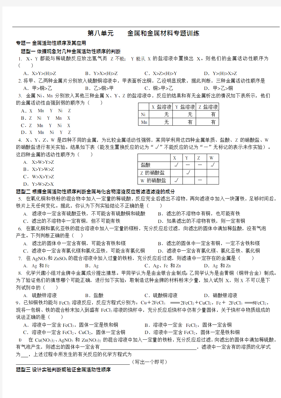 (完整版)人教版初三化学金属和金属材料专题(可编辑修改word版)