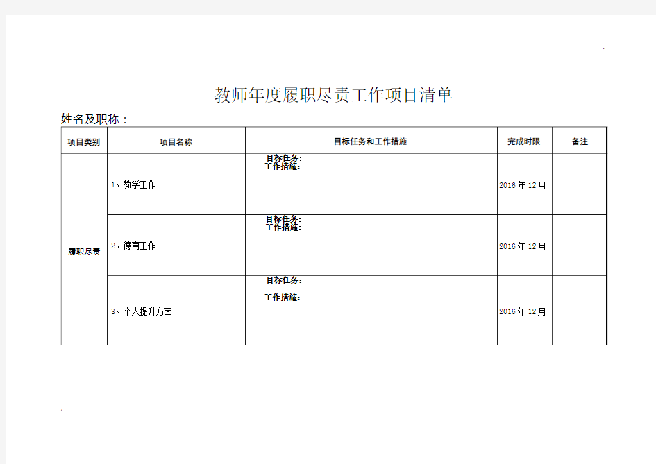 教师年度履职尽责工作项目清单