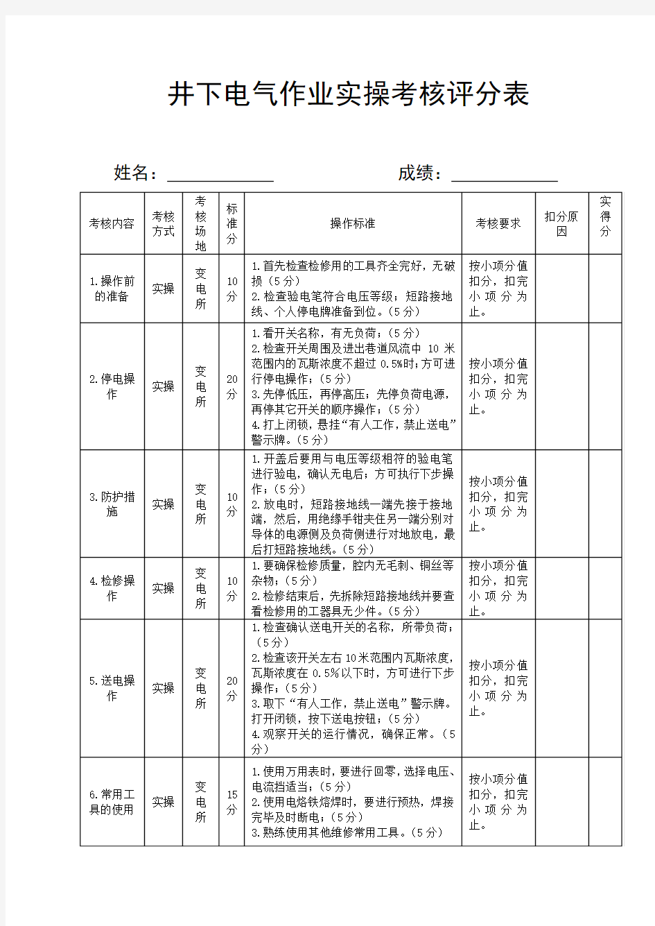 电气作业实操标准新