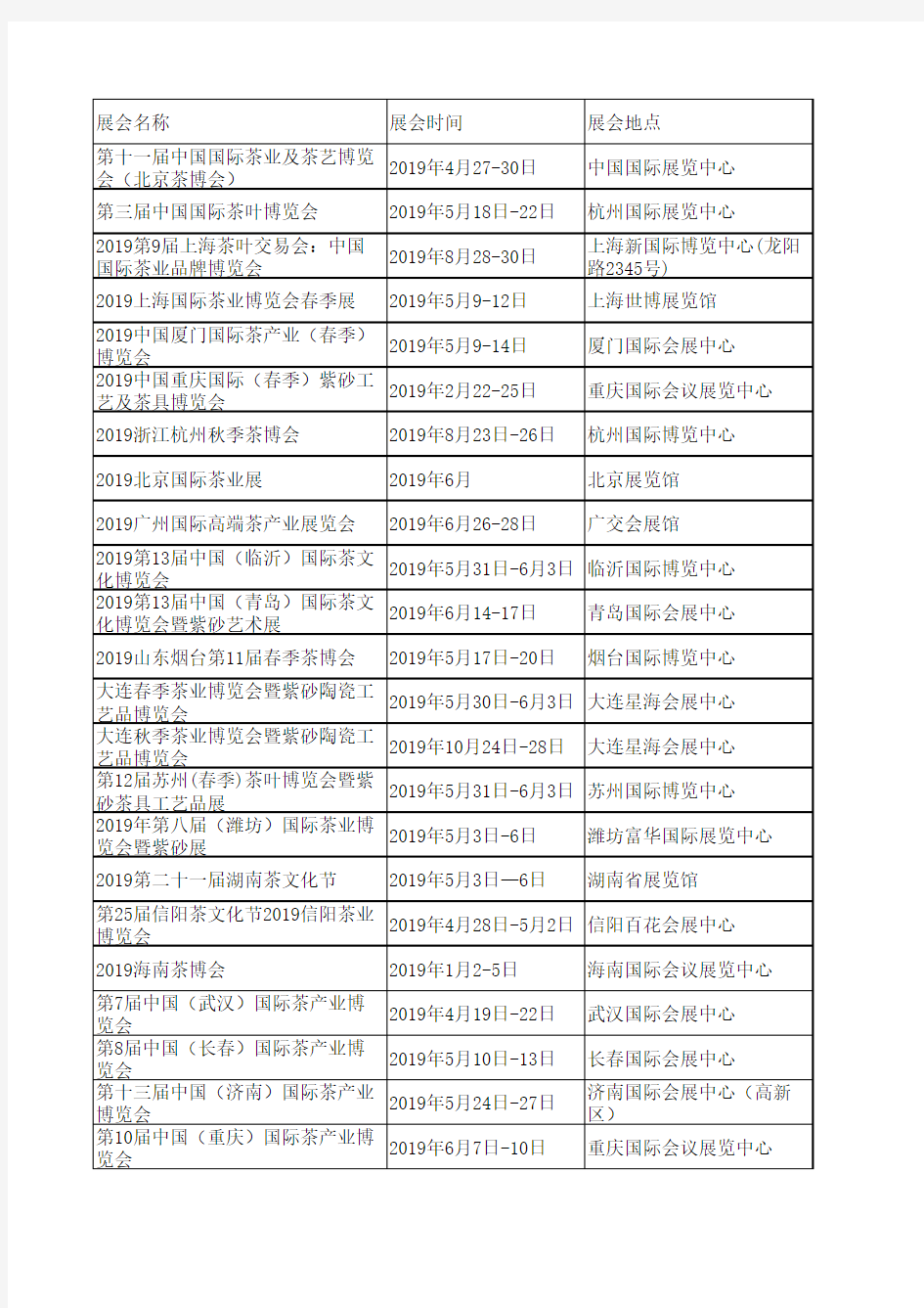 2019茶博会时间表