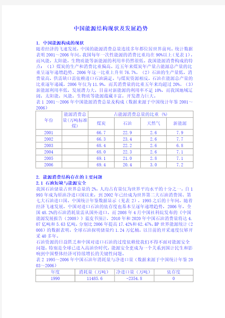 中国能源结构现状及发展趋势