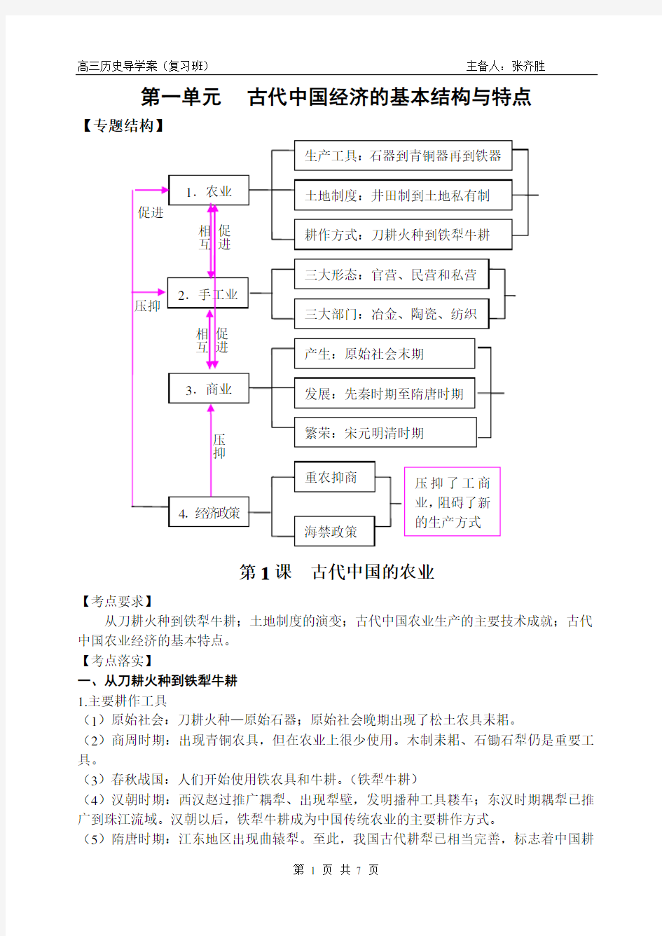 第一单元古代中国经济的基本结构与特点(教师)