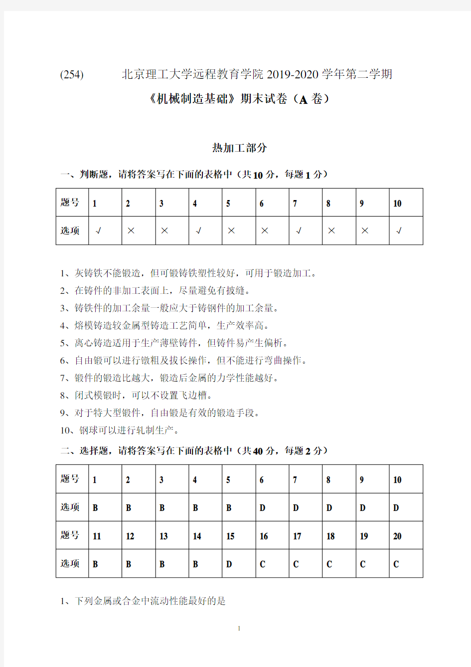 254机械制造基础A