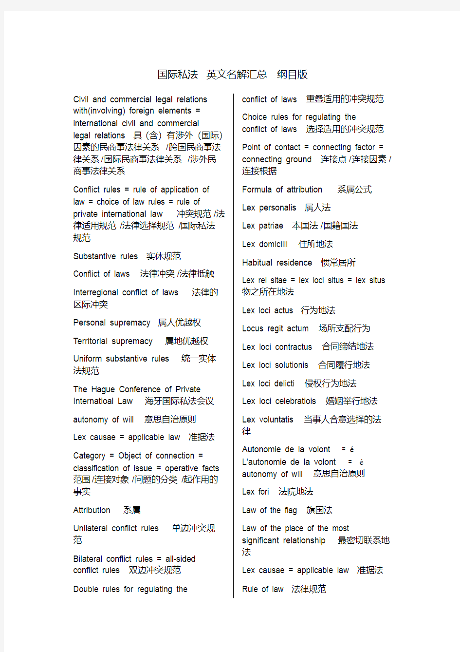 国际私法_英文名解汇总