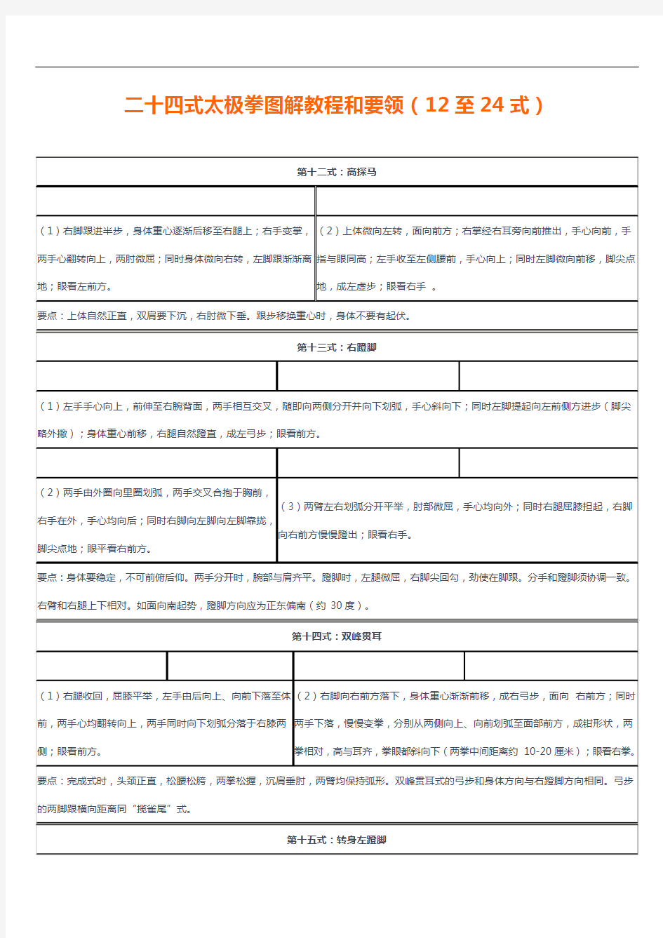 二十四式太极拳现用图解教程和要领(12至24式)