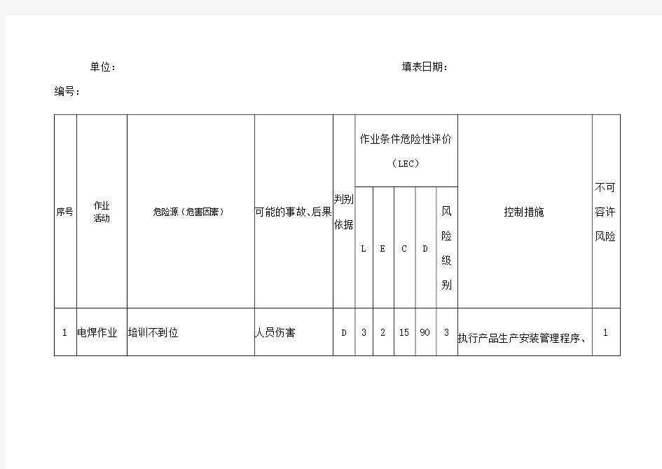 危险有害因素识别及风险评价表