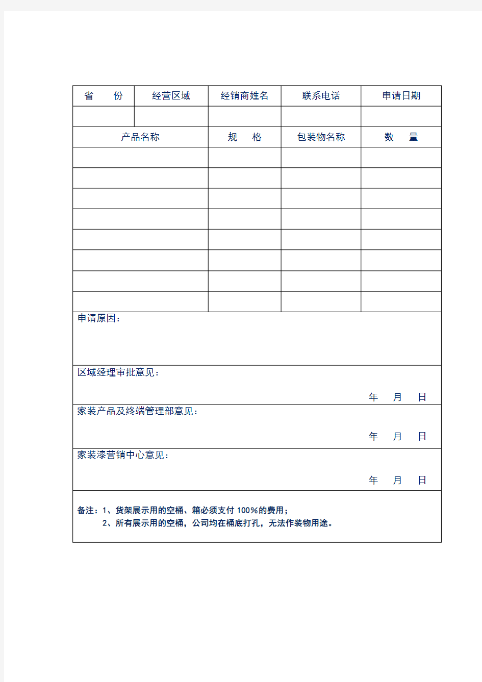 公司产品订货单与申请单(样表)