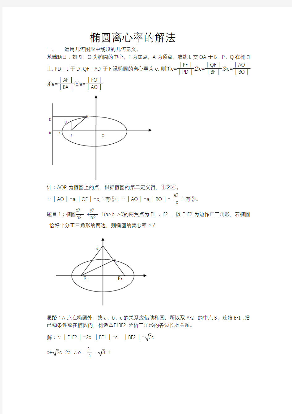 椭圆离心率求法总结23157