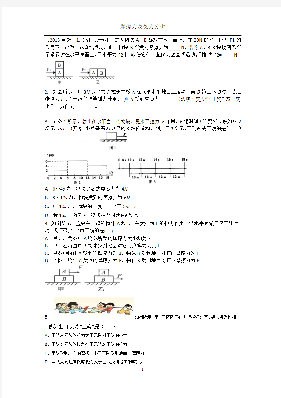 摩擦力及受力分析