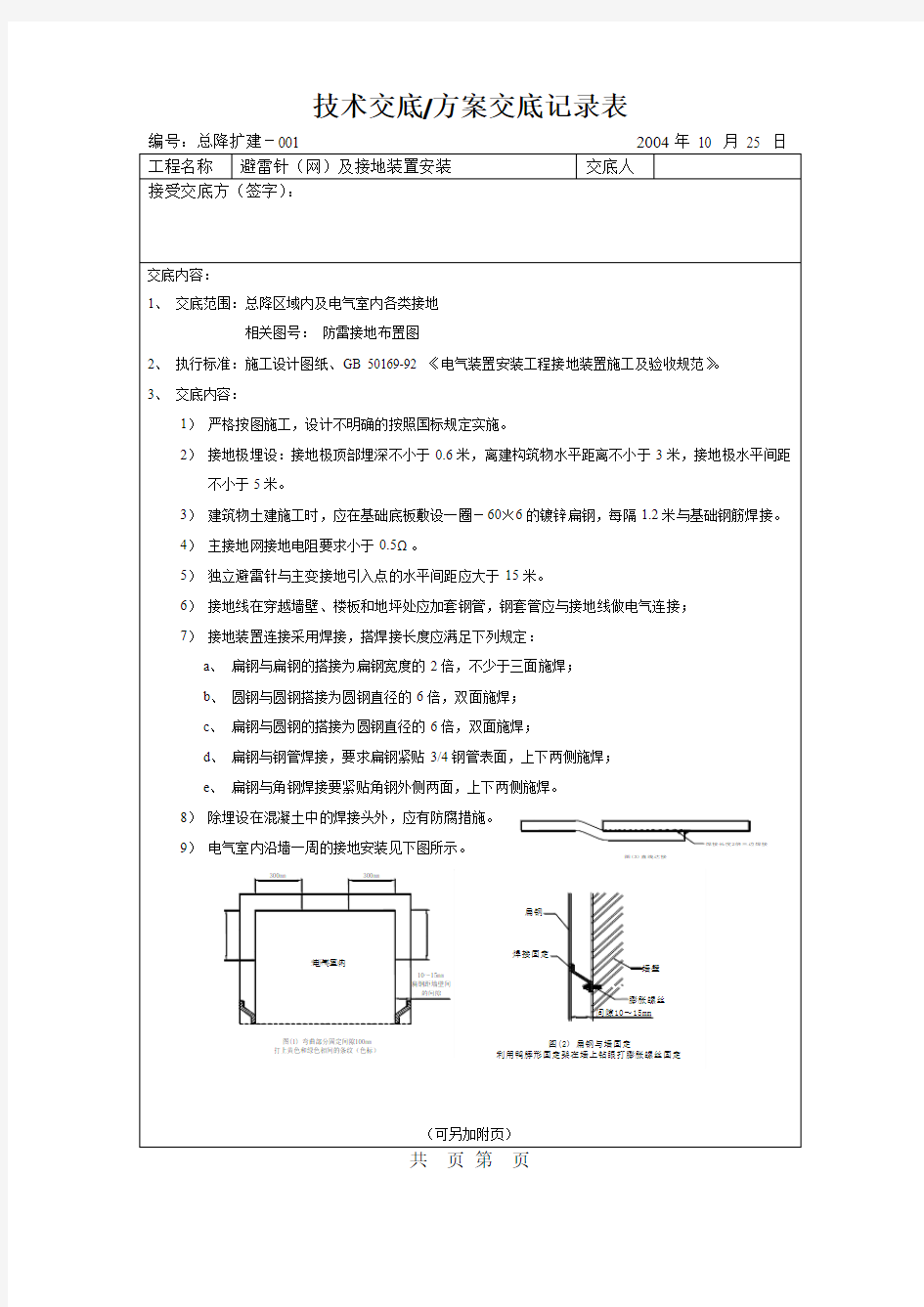 电气设备避雷针(网)及接地装置安装