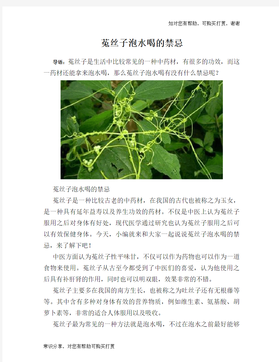 菟丝子泡水喝的禁忌