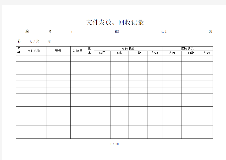 质量记录清单表格