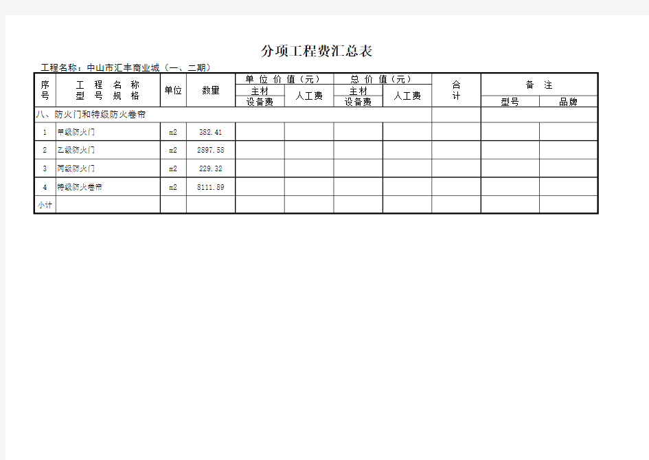 消防安装工程报价表